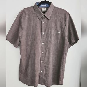 Volcom Mens Large Brown Short Sleeve Button-Up Lightweight Casual Cotton